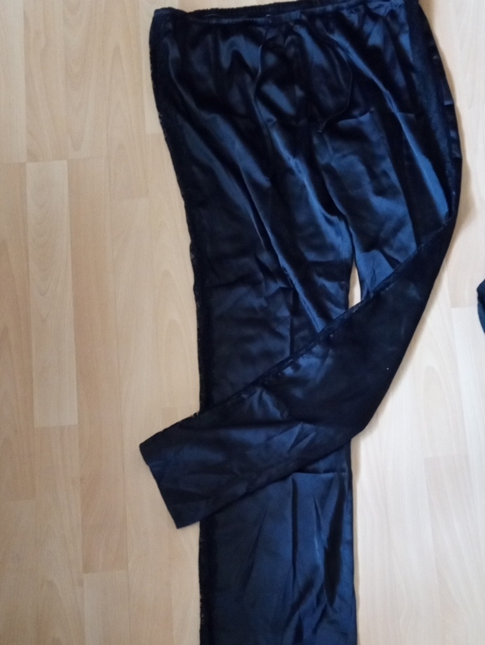 La SENZA Black Satin Pajama Pants with Lace Trim